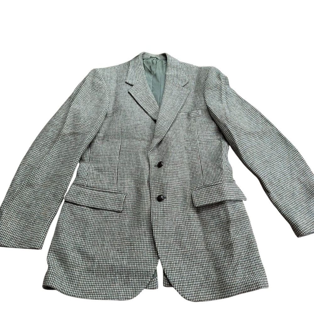 VTG Harris Tweed Men's Blazer Green Herringbone Scottish Wool Jacket 40-42 READ